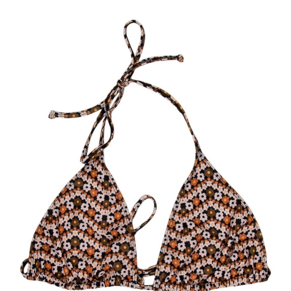 Faithfull the Brand Floral Bikini Top - Black and Orange